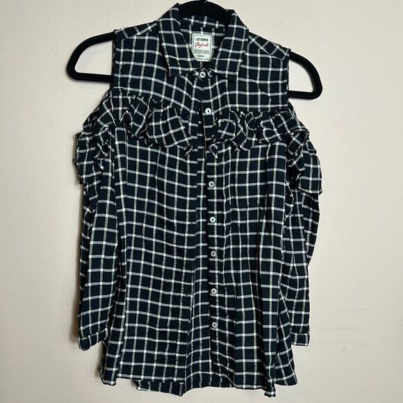 Lee Cooper Black and White Plaid Cold Shoulder Button Down Shirt size S- EUC - Picture 1 of 7